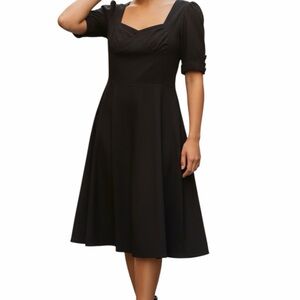 Miusol Black Fit & Flare Midi Dress Stretch Sweetheart Neckline